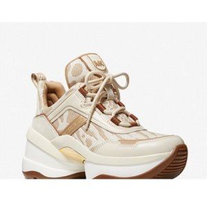 Michael Kors Women's Olympia  Animal Print JQ Trainer Sneaker Shoe Camel Multi